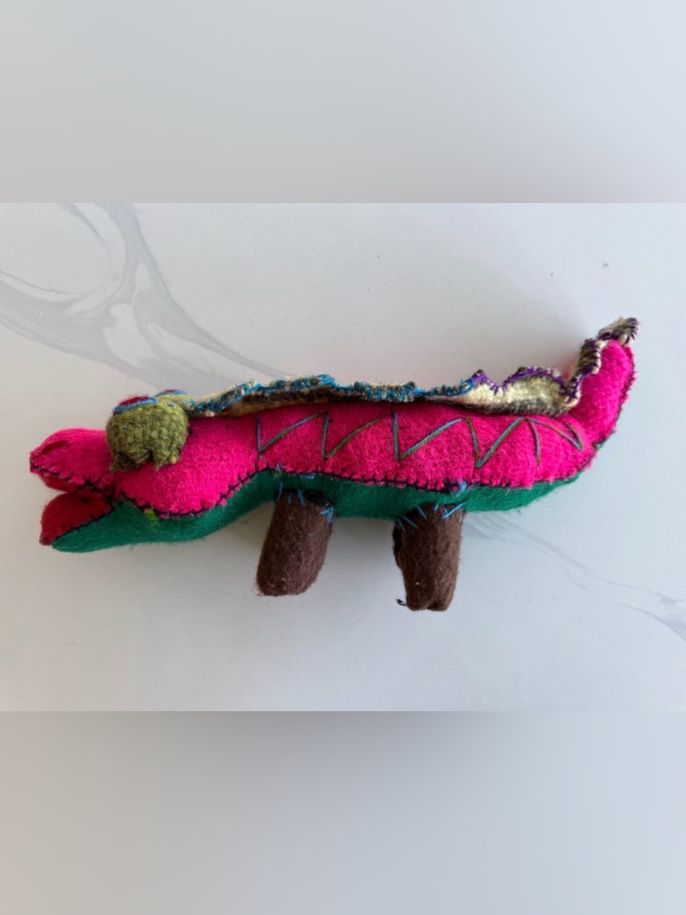 Mexican Folk Art Hand Stuffed Alligator Colorful Stuffed Animal Toy